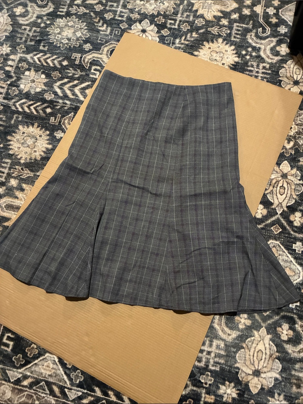 Plaid Flare Midi Skirt - Gray